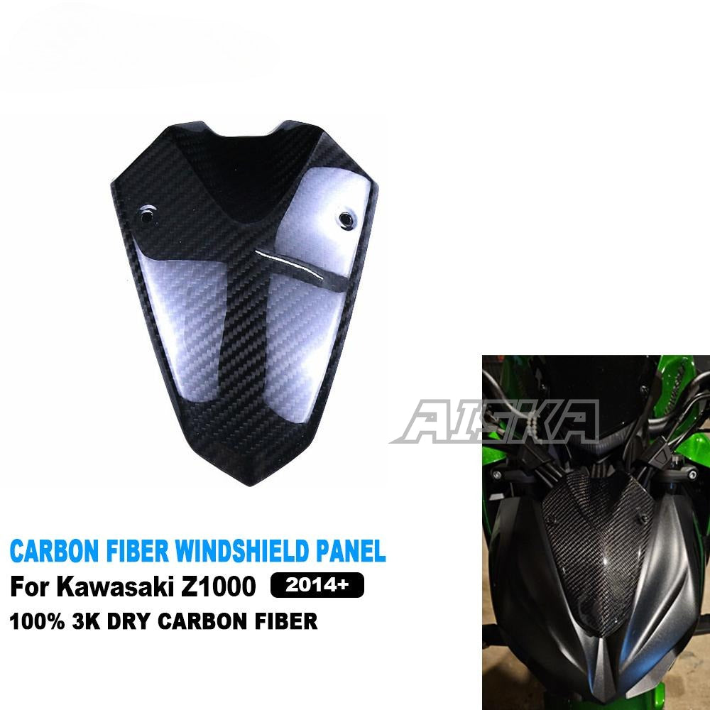 AISKA 3K Dry Carbon Fiber Motorcycle Accessories Front Upper Headlight Under Windshield Panel Fairing for Kawasaki Z1000 2014+