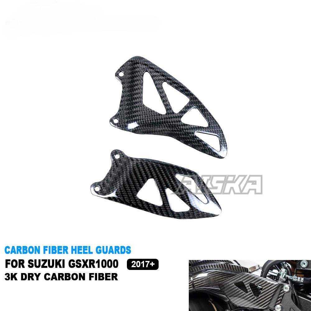 AISKA 100% Dry Carbon Fiber Motorcycle Rearset Plate Foot Peg Protector Heel Plates Guard for Suzuki GSX-R1000 2017-2024