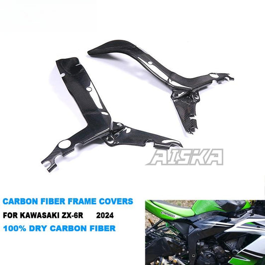 AISKA 3K Dry Carbon Fiber Motorcycle Frame Slider Crash Protection Frame Covers for Kawasaki Ninja ZX-6R 2019-2024