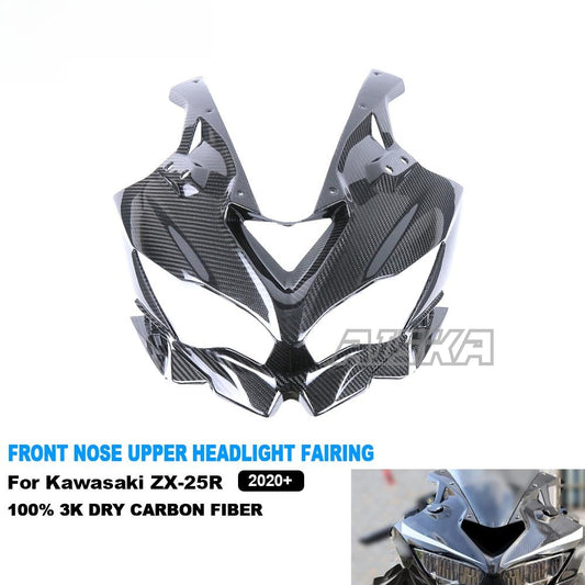 AISKA 3K Dry Carbon Fiber Front Headlight Fairing for Kawasaki Ninja ZX-25R 2020-2024 Motorcycle Accessories