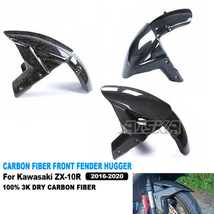 AISKA 3K Dry Carbon Fiber Motorcycle Accessories Front Wheel Fender Hugger Mudguard for Kawasaki ZX10R ZX-10R 2016-2020