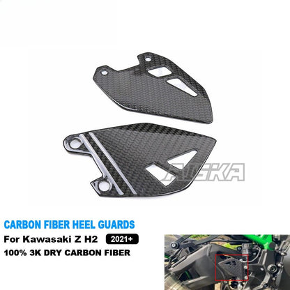 AISKA Dry Carbon Fiber Motorcycle Rear Footrest Wing Plate Rearset Protector Heel Guards for Kawasaki Z H2 2021 2022 2023 2024