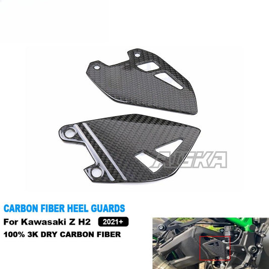 AISKA Dry Carbon Fiber Motorcycle Rear Footrest Wing Plate Rearset Protector Heel Guards for Kawasaki Z H2 2021 2022 2023 2024