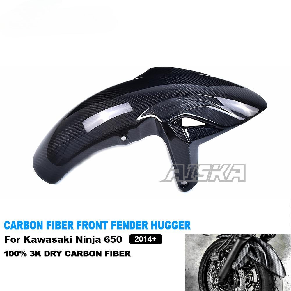 AISKA 100% 3K Dry Carbon Fiber Motorcycle Accessories Front Fender Hugger Mudguard Fairing for Kawasaki Ninja 650 2014-2024