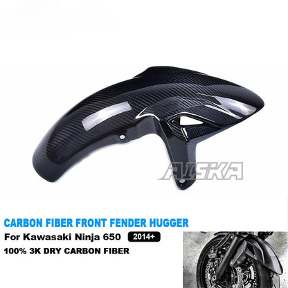 AISKA 100% 3K Dry Carbon Fiber Motorcycle Accessories Front Fender Hugger Mudguard Fairing for Kawasaki Ninja 650 2014-2024