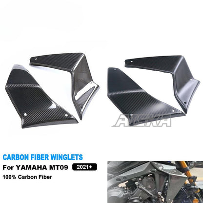AISKA 100% Full Carbon Fiber Winglets Motorcycle Side Spoilers Fixed Winglet Fairing for Yamaha MT09 FZ09 2021-2023