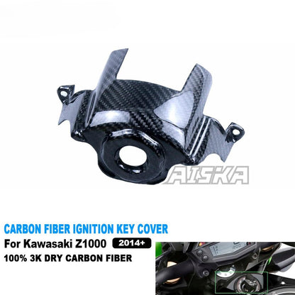 AISKA 3K Dry Carbon Fiber Motorcycle Accessories Front Ignition Keychain Guard Tank Switch Key Cover for Kawasaki Z1000 2014+