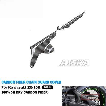 AISKA 3K Dry Carbon Fiber Motorcycle Rear Chain Guard Cover Protector for Kawasaki Ninja ZX10R ZX-10R 2021 2022 2023 2024