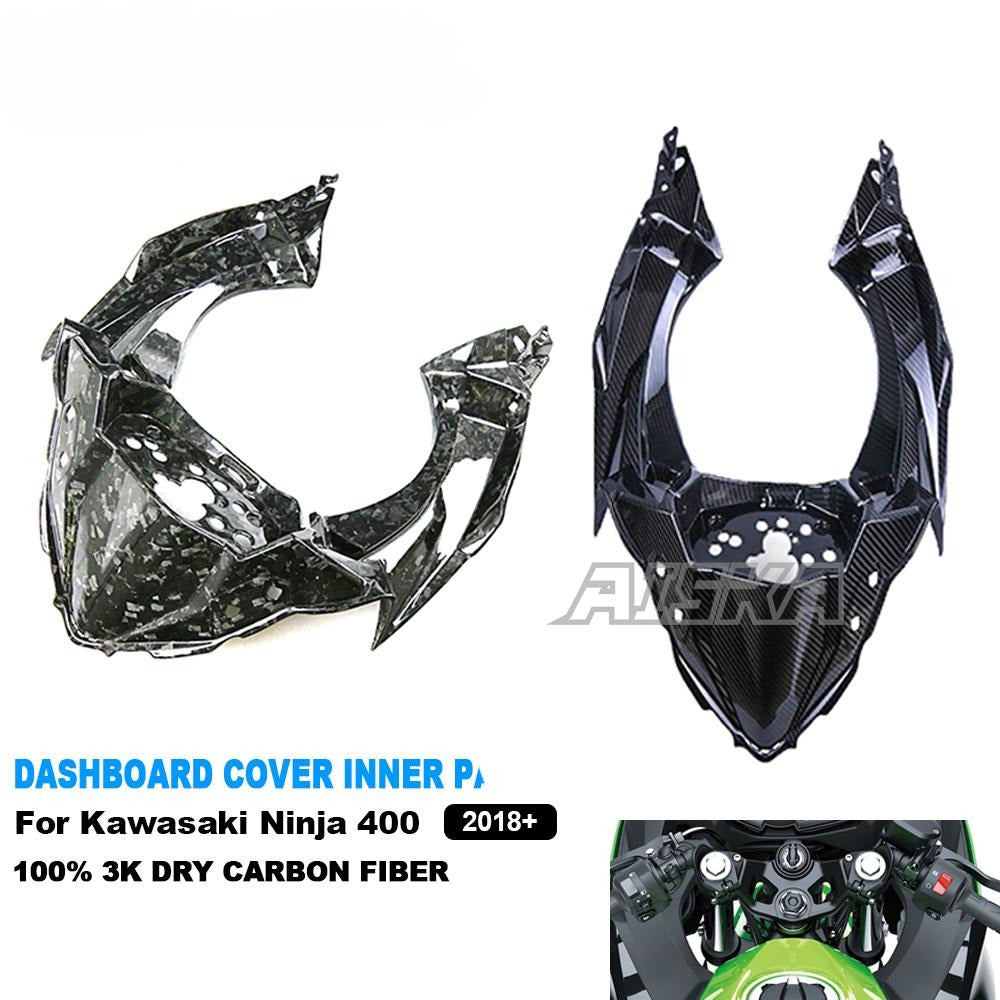 AISKA 100% 3K Full Dry Carbon Fiber Motorcycle Front Dashboard Cover Inner Panel Cowl Fairing for Kawasaki Ninja 400 2018-2024
