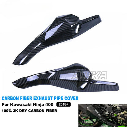 AISKA 100% 3K Dry Carbon Fiber Motorcycle Fairing Exhaust Pipe Shell Heat Shield Cover for Kawasaki Ninja 400 2018-2024