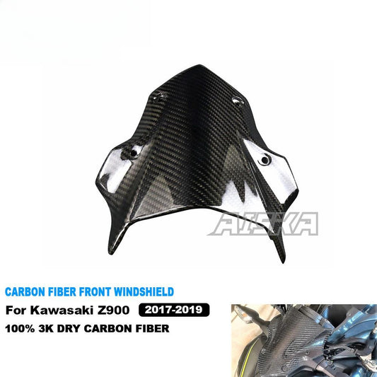 AISKA 3K Dry Carbon Fiber Motorcycle Accessories Front Wind Deflectors Windshield Windscreen for Kawasaki Z900 2017 2018 2019