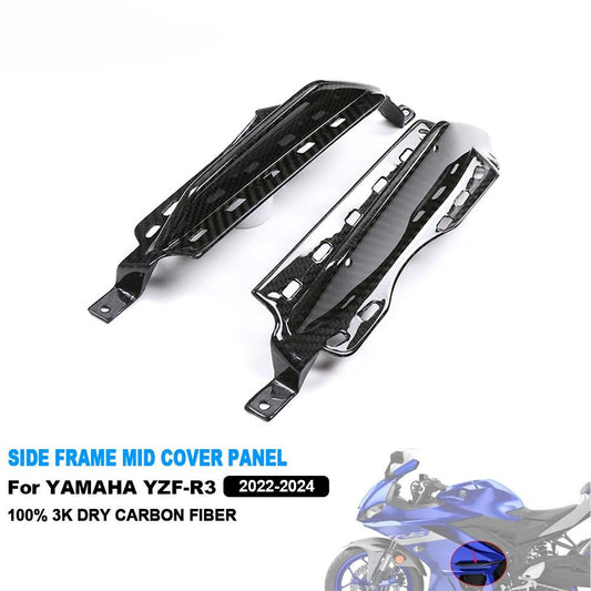 AISKA 100% 3K Full Dry Carbon Fiber R3 Motorcycle Frame Cover Side Frame Mid Cover Panel Fairing for Yamaha R3 2022 2023 2024