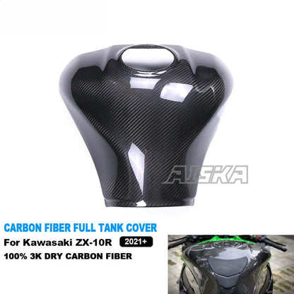 AISKA 3K Dry Carbon Fiber Motorcycle Fuel Gas Tank Cover Protector Fairing for Kawasaki Ninja ZX10R ZX-10R 2021 2022 2023 2024