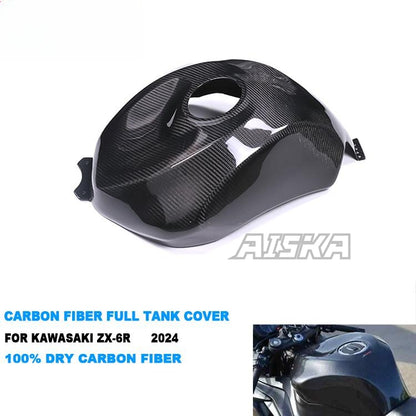 AISKA 3K Dry Carbon Fiber Motorcycle Full Gas Fuel Tank Cover for Kawasaki Ninja ZX-6R 2019-2025