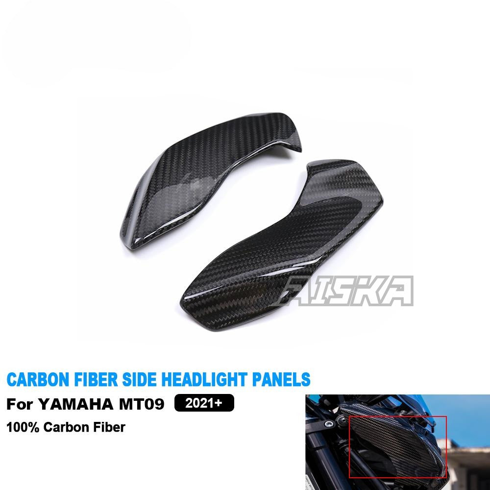 AISKA Carbon Fiber Motorcycle Front Fairing Side Panels Side Headlight Panels Covers for Yamaha MT09 FZ09 2021-2023