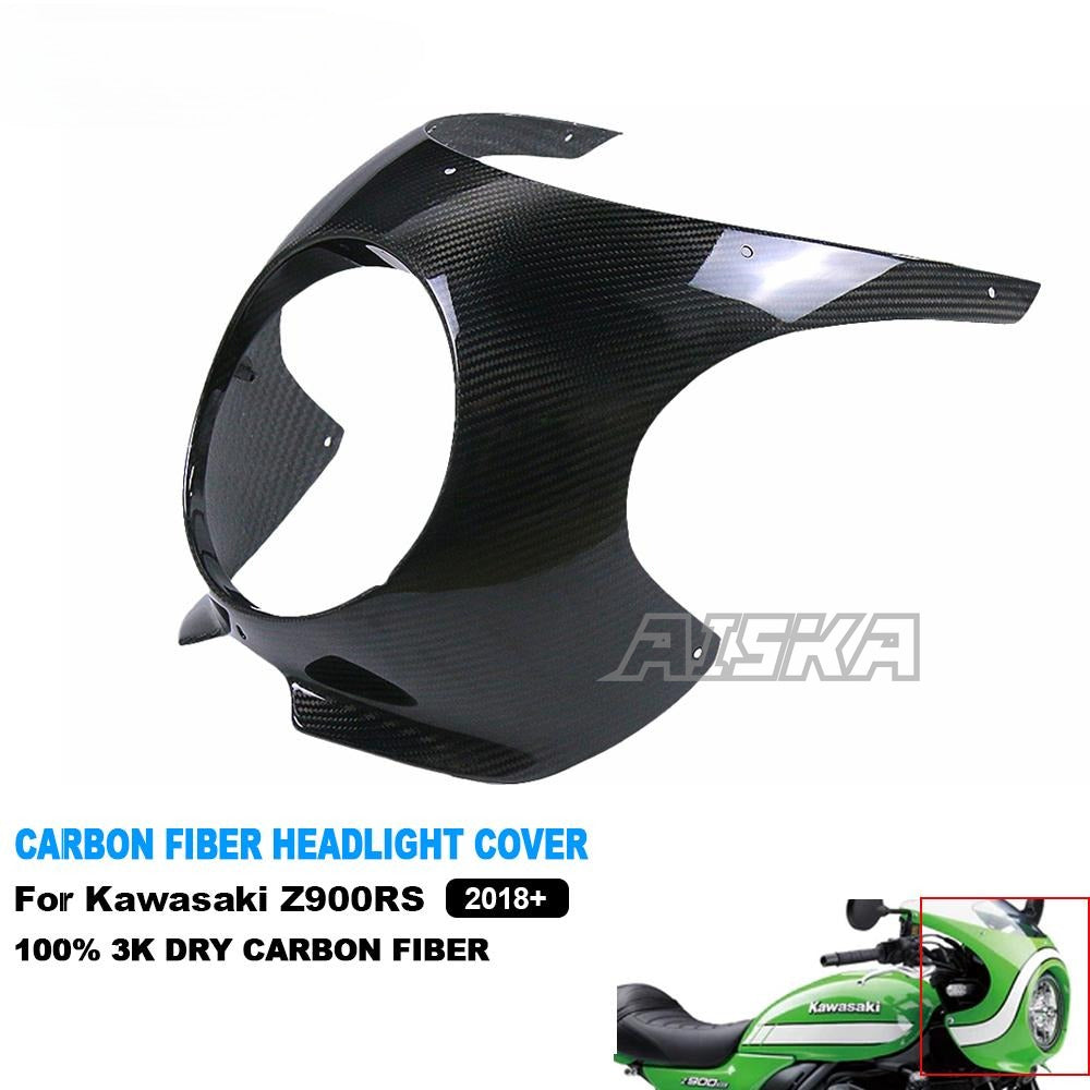 AISKA 3K Dry Carbon Fiber Motorcycle Cafe Racer Front Headlight Headlamp Fairing Cover Cowl for Kawasaki Z900RS 2018-2024