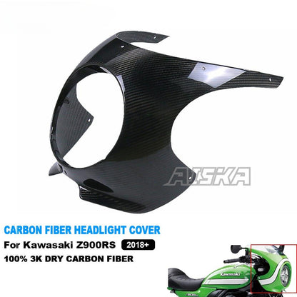 AISKA 3K Dry Carbon Fiber Motorcycle Cafe Racer Front Headlight Headlamp Fairing Cover Cowl for Kawasaki Z900RS 2018-2024