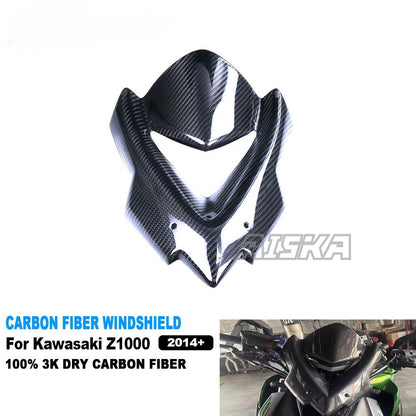AISKA New 3K Dry Carbon Fiber Motorcycle Windscreen Visor Windshield Wind Deflector for Kawasaki Z1000 2014+ Accessories