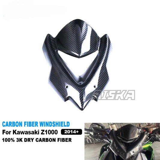 AISKA New 3K Dry Carbon Fiber Motorcycle Windscreen Visor Windshield Wind Deflector for Kawasaki Z1000 2014+ Accessories