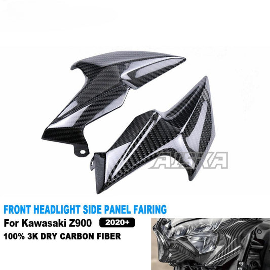 AISKA 3K Dry Carbon Fiber Motorcycle Accessories Front Side Nose Headlight Fairing Panel for Kawasaki Z900 2020-2024