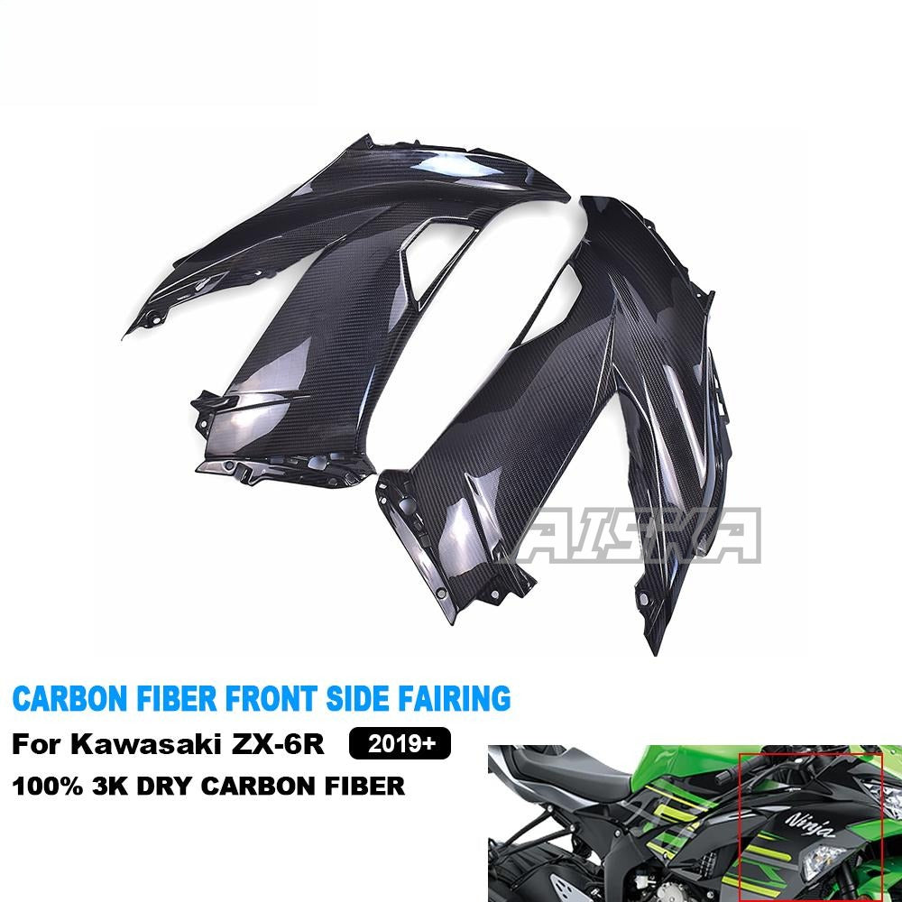 AISKA 3K Dry Carbon Fiber Front Upper Side Panel Motorcycle Fairing Compatible with Kawasaki Ninja ZX-6R 2013-2024