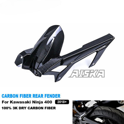 AISKA 100% 3K Dry Carbon Fiber Motorcycle Rear Fender Hugger Mudguard With Chain Guard for Kawasaki Ninja 400 2018-2024