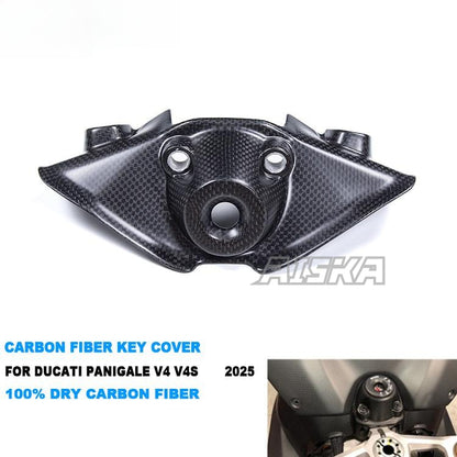 AISKA 100% 3K Full Dry Carbon Fiber Motorcycle Ignition Switch Key Block Cover for Ducati Panigale V4 V4S 2025