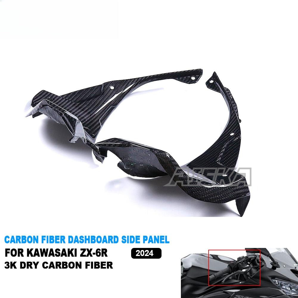AISKA 3K Dry Carbon Fiber Motorcycle Dashboard Side Pane Fairings Custom Fit for Kawasaki Ninja ZX-6R 2024+