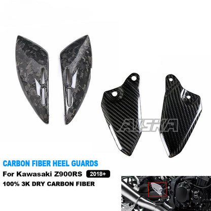 AISKA 3K Dry Carbon Fiber Motorcycle Rear Footrest Wing Protector Rearset Heel Plate Guards for Kawasaki Z900RS 2018-2024