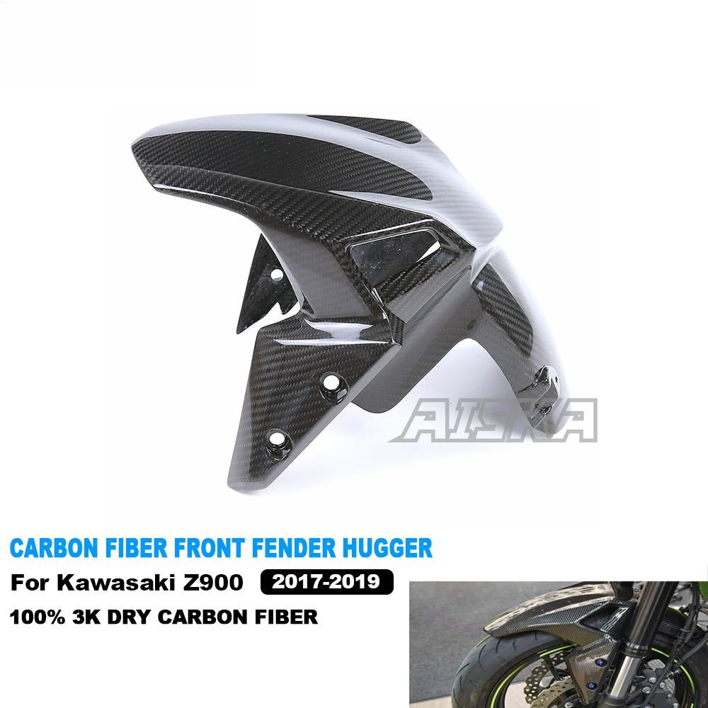 AISKA 100% 3K Dry Carbon Fiber Motorcycle Accessories Front Wheel Mudguard Hugger Fender for Kawasaki Z900 2017 2018 2019