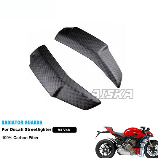 AISKA 100% Dry Carbon Fiber Motorcycle Accessories Radiator Guards Fairings for Ducati Streetfighter V4 V4S 2019 - 2024