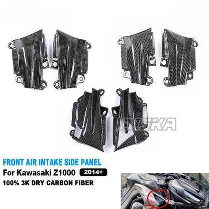 AISKA 3K Dry Carbon Fiber Motorcycle Accessories Front Air Intake Ram Insert Trim Panel Fairing for Kawasaki Z1000 2014-2019