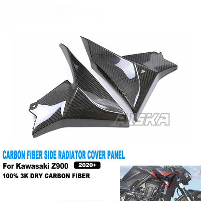 AISKA 3K Dry Carbon Fiber Motorcycle Accessories Side Fairing Radiator Cover Panel for Kawasaki Z900 2020-2024
