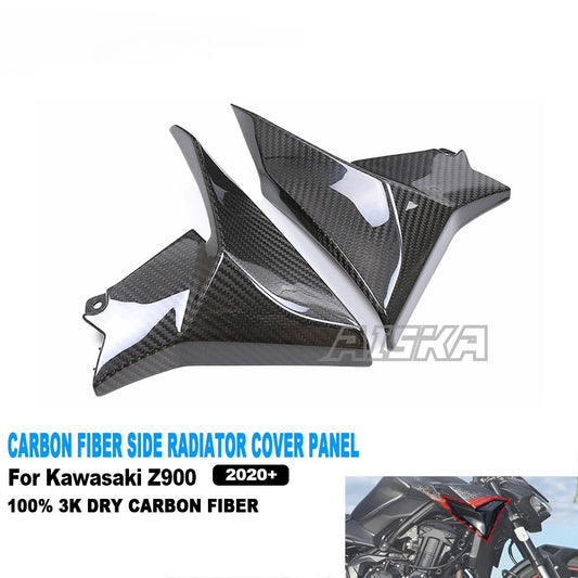 AISKA 3K Dry Carbon Fiber Motorcycle Accessories Side Fairing Radiator Cover Panel for Kawasaki Z900 2020-2024
