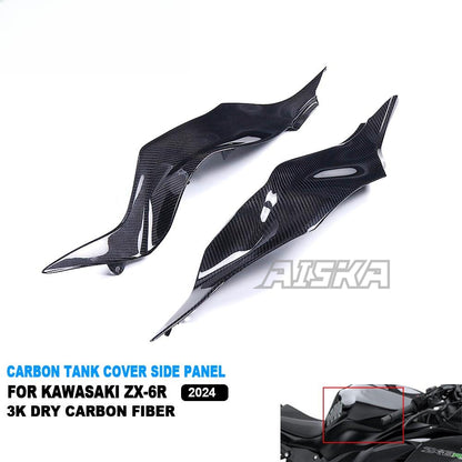 AISKA Motorcycle Full Dry Carbon Fiber Fuel Gas Tank Side Panel Cover Fairing for Kawasaki Ninja ZX-6R 2024