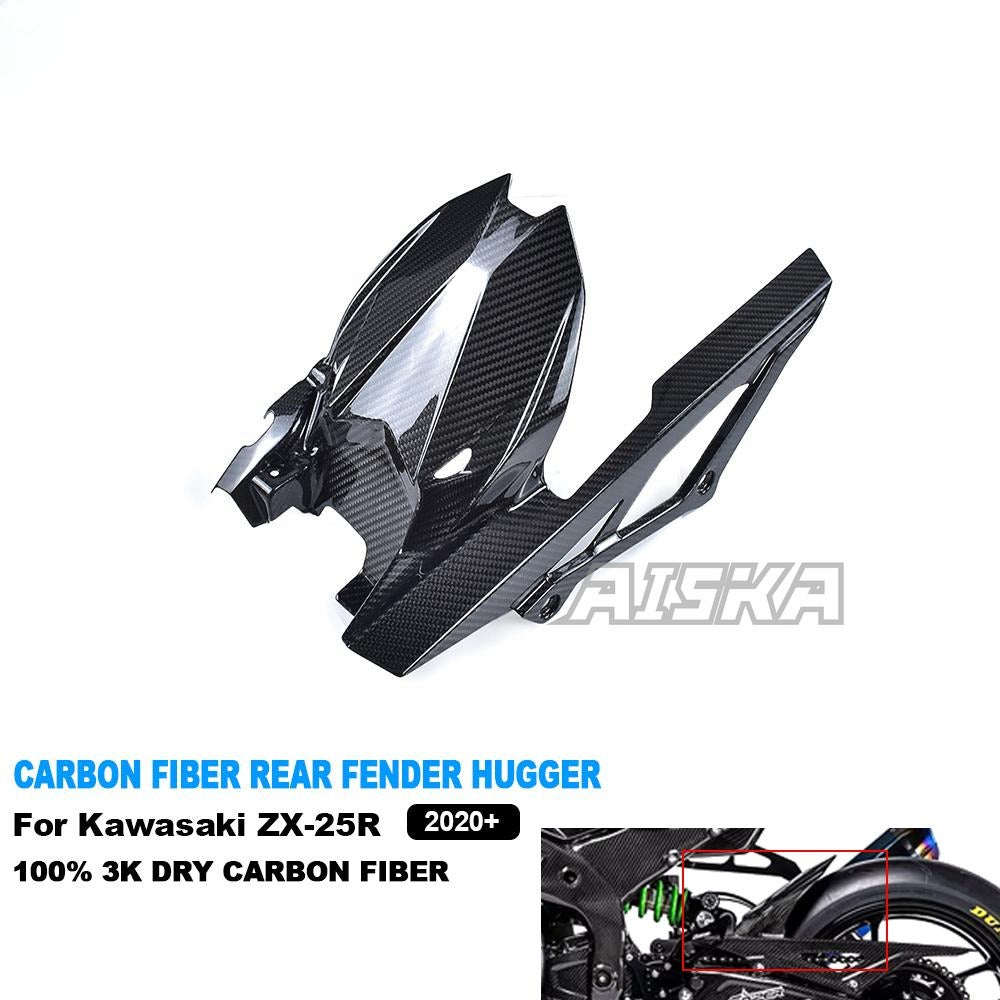 AISKA 3K Dry Carbon Fiber Motorcycle Rear Fender Mudguard Splash Guard Cover for Kawasaki Ninja ZX-25R 2020-2024