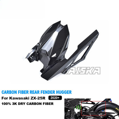 AISKA 3K Dry Carbon Fiber Motorcycle Rear Fender Mudguard Splash Guard Cover for Kawasaki Ninja ZX-25R 2020-2024