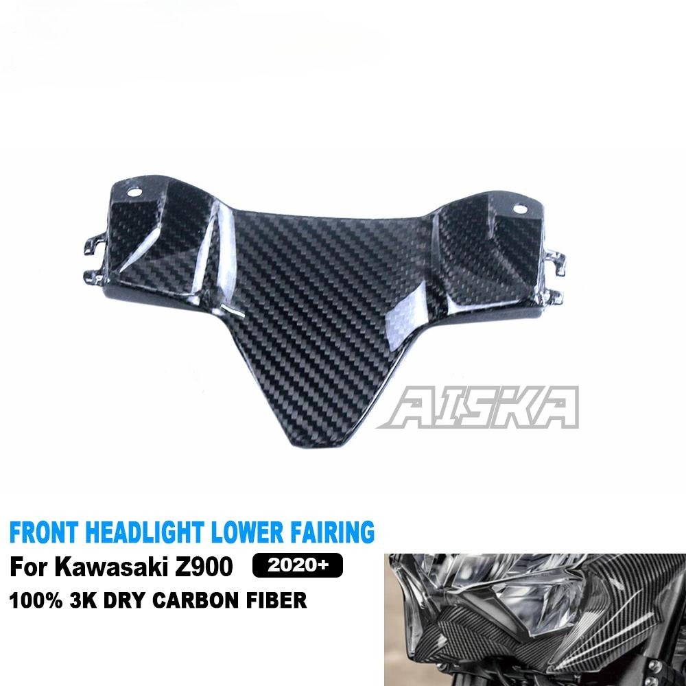 AISKA 3K Dry Carbon Fiber Motorcycle Accessories Front Headlight Lower Beak Cowl Cover Fairing for Kawasaki Z900 2020-2024