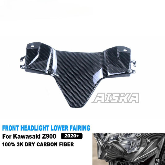 AISKA 3K Dry Carbon Fiber Motorcycle Accessories Front Headlight Lower Beak Cowl Cover Fairing for Kawasaki Z900 2020-2024