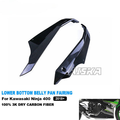 AISKA 100% 3K Dry Carbon Fiber Motorcycle Accessories Lower Bottom Belly Pan Fairing Kits for Kawasaki Ninja 400 2018-2024