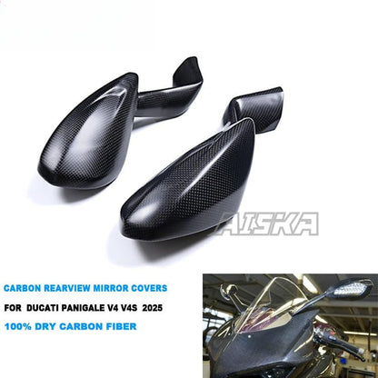 AISKA 100% 3K Full Dry Carbon Fiber Motorcycle Rearview Mirrors Cover for Ducati Panigale V4 V4S 2025