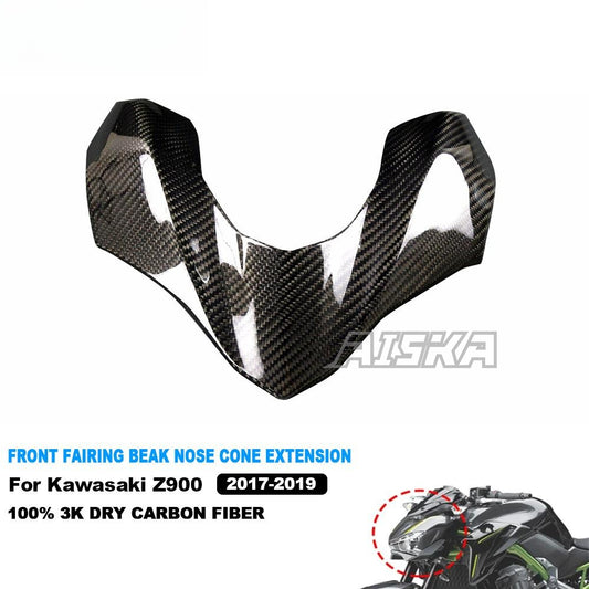 AISKA 3K Dry Carbon Fiber Motorcycle Fairing Front Headlight Beak Nose Extension Cover for Kawasaki Z900 2017 2018 2019