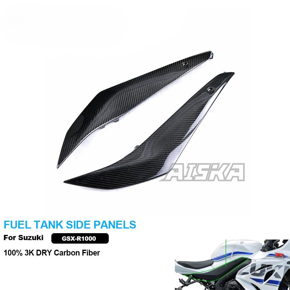 AISKA 100% 3K Dry Carbon Fiber Motorcycle  Accessories Fuel Tank Side Panels for Suzuki GSXR1000 2017+