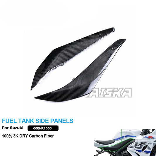AISKA 100% 3K Dry Carbon Fiber Motorcycle  Accessories Fuel Tank Side Panels for Suzuki GSXR1000 2017+