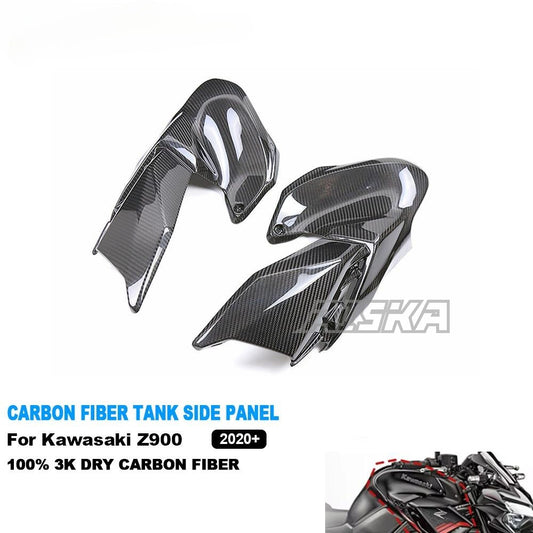 AISKA 3K Dry Carbon Fiber Motorcycle Front Fuel Tank Side Panels Plate Fairing for Kawasaki Z900 2020-2024