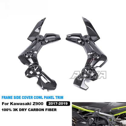 AISKA 3K Dry Carbon Fiber Motorcycle Accessories Side Trim Fairing Frame Guard Panel Cover for Kawasaki Z900 2017 2018 2019